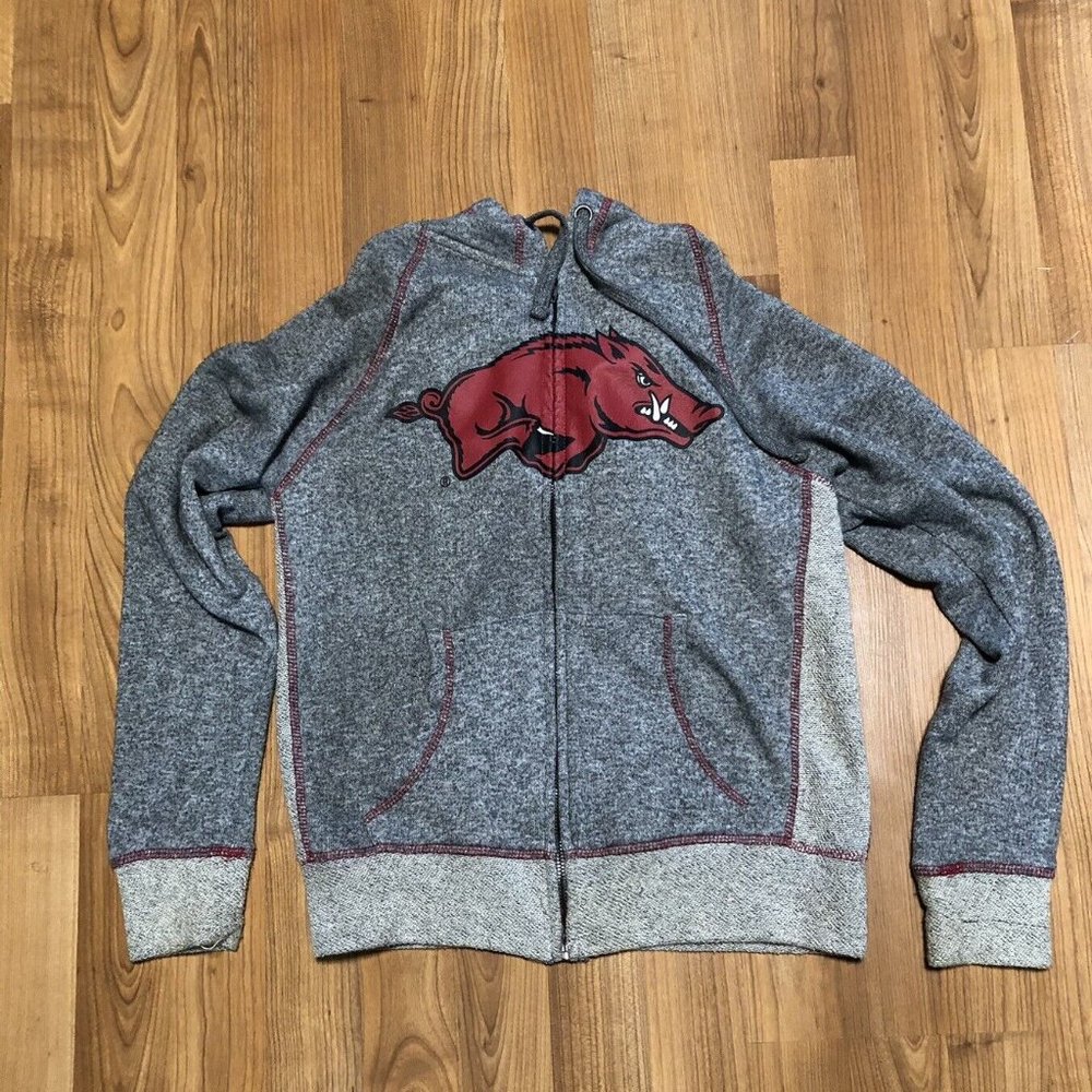 Arkansas Razorback Ladies Hooded Sweat Jacket Zip Front Size Small Football